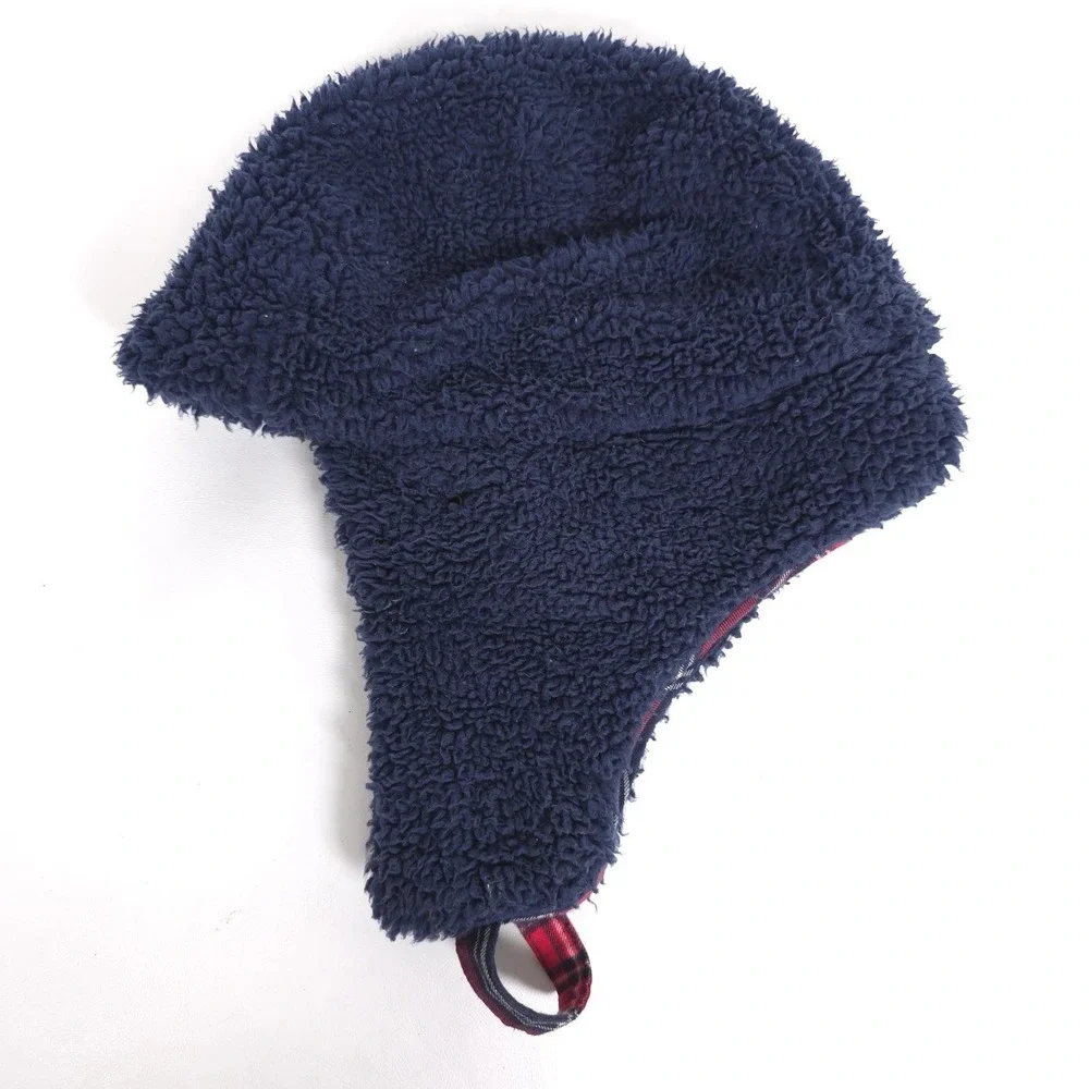 JANIE AND JACK Plaid Trapper Hat‎ Size 6 To 8 KIDS Navy Blue Red Check Cotton